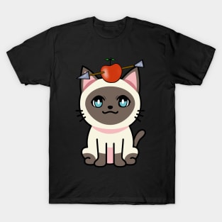 Cute siamese cat has an apple and arrow on head T-Shirt